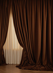  Rich Brown Satin Curtains with Elegant Tie-backs 