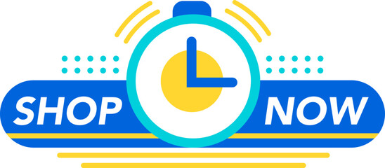 Ringing stopwatch signals urgency while a blue and yellow banner promotes a limited time offer, capturing attention for an exciting shopping opportunity