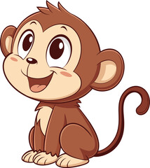Obraz premium Cute brown baby monkey vector illustration, a happy animal cartoon character with a fun smile