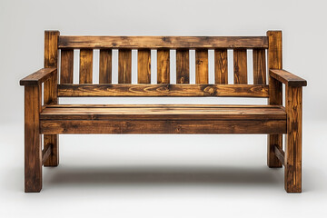 Stylish wooden bench with a rich, dark finish, perfect for outdoor or indoor seating.