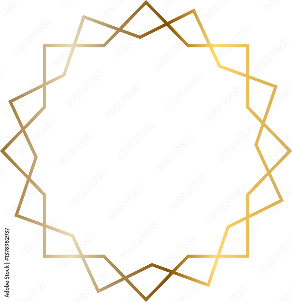 Poster elegant golden frame with a geometric design forming a twelve pointed star, created by intersecting 