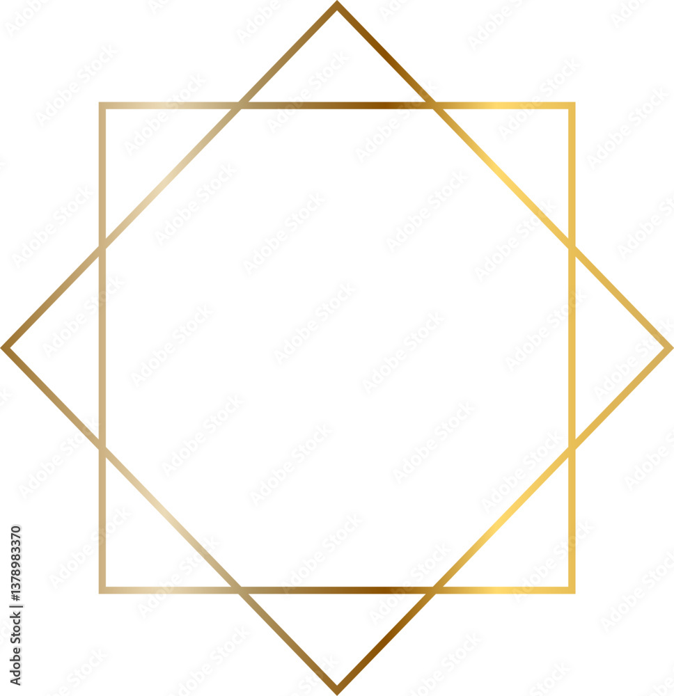 Poster golden frame featuring overlapping squares and triangles, creating an elegant octagonal shape ideal 