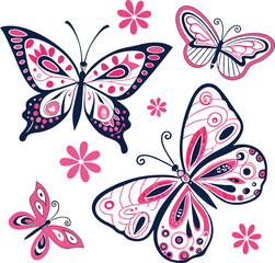 Colorful vector butterflies set illustration with delicate wing patterns, a beautiful nature design
