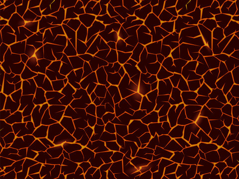 Crack pattern with volcanic lava on the ground. Vector background.