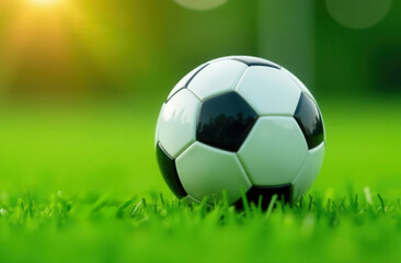 Fototapeta premium Soccer Ball on Green Grass, Sunlight
