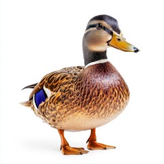 Obraz premium Realistic photo of a duck isolated on a white background capturing the beauty of nature in high quality detail