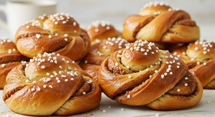 Delicious Swedish Cinnamon Buns, Twisted into Perfection and Glazed with Pearl Sugar
