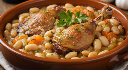 Hearty Toulouse Cassoulet with Duck Confit, White Beans and Vegetable Stew