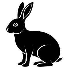 Elegant Silhouette of a Sitting Rabbit, Minimalist Black and White Vector Illustration.