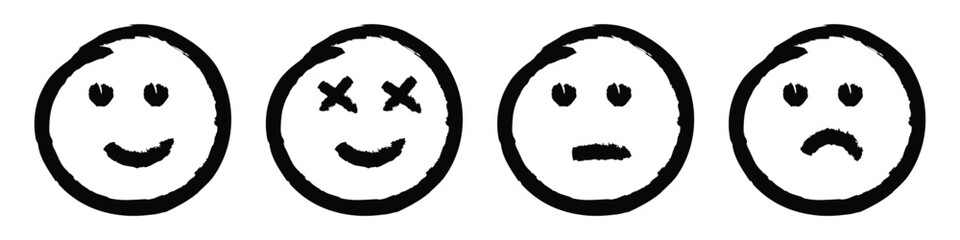 Set of hand-drawn emoticon faces showing various emotions brush vector