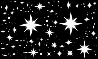 Bright monochromatic star patterns on a black backdrop, creating a mesmerizing celestial view evocative of the night sky's beauty.