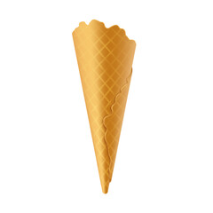 Detailed image showing a crisp empty waffle cone ideal for ice cream desserts or snacks graphic representation on clean white background.