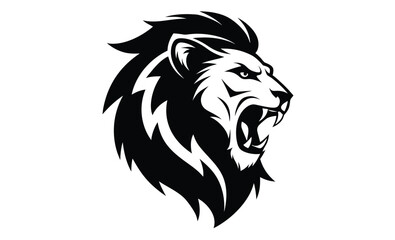 Roaring lion vector icon silhouette, roaring lion vector art, jumping silhouette roaring lion vector icon isolated on white background