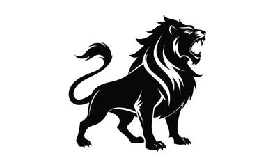 Roaring lion vector icon silhouette, roaring lion vector art, jumping silhouette roaring lion vector icon isolated on white background
