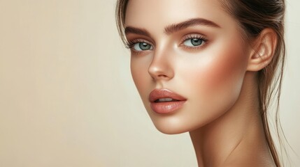 Fototapeta premium woman closeup face beautiful, Model with healthy skin, close up portrait. Cosmetology, beauty and spa