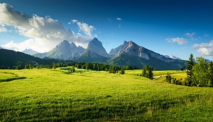 Fototapeta premium lush field with mountains in the background