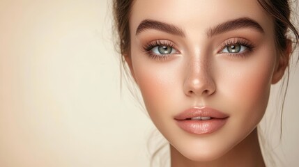 Fototapeta premium woman closeup face beautiful, Model with healthy skin, close up portrait. Cosmetology, beauty and spa