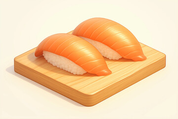 Two sushi on wooden board on light background