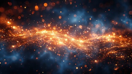 Obraz premium Abstract fiery waves of particles in dark background with bokeh