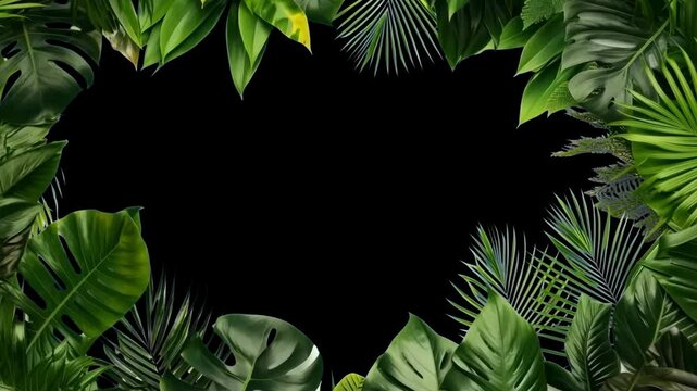 Green leaf border frame animated overlay, transparent 4K video, alpha channel, ProRes 4444