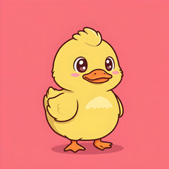 Cute Cartoon Duck Sticker with Solid Background – Comic Style - Generated by AI.