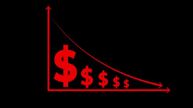 Cost reduction concept. Cost wording on decrease money with down arrow. Cost Management, Economy recession, low budget, Effective business, Expense reduce on transparent background.