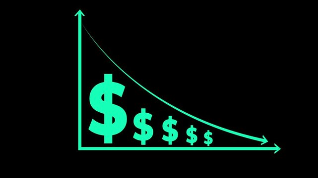 Cost reduction concept. Cost wording on decrease money with down arrow. Cost Management, Economy recession, low budget, Effective business, Expense reduce on transparent background.