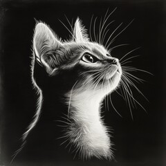  A black and white drawing of a cat's head