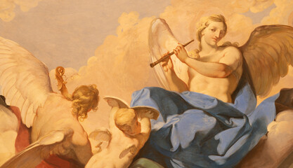 FLORENCE, ITALY - MARCH 17, 2025: The fresco of angel with the flute (detail of Assumption) of...
