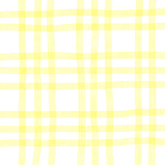 Yellow Plaid Gingham Hand Drawn Background Pattern Overlay