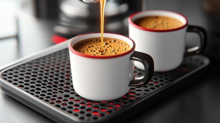 Coffee pouring into cups at caf