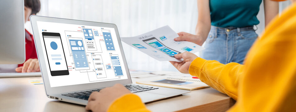 UX UI design process for brisk mobile application and website . Creative prototype of wireframe for professional app developer .