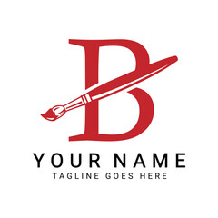 Letter B Painting Brush Logo Design. Alphabet B Painting Artist Icon