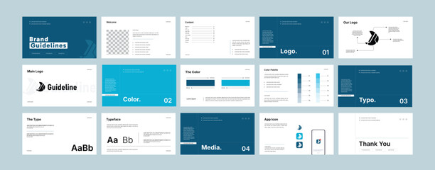 Brand Identity Guidelines Document layout Template Design. Professional Editable Brand Book Template for Business and Marketing, Brand manual presentation. Brand strategy design. Logo guideline book