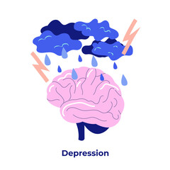 Brain in negative or sad thinking & Mental State. Emotions And Feelings. Emotional Intelligence. World Mental Health Day Concept. For banner, poster, landing, infographic, social media post, ads