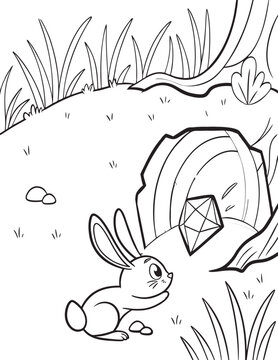 Vector outline of benny and the hidden burrow for adventurous coloring books