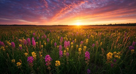 Obraz premium Spring landscape with blooming trees under golden light 