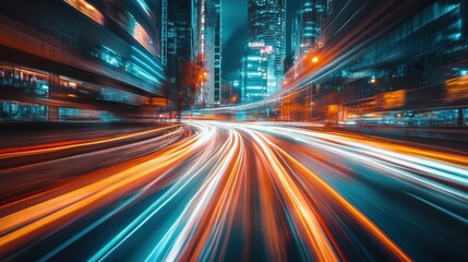 Fototapeta premium A dynamic nighttime city scene with illuminated streaks of light