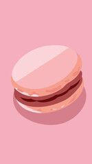 Pink macaron on light pink background - delicate french dessert illustration