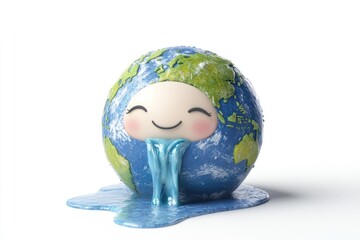 A melting Earth globe with a cute face, symbolizing climate change and global warming.