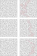 Complex Mazes Six Challenging Puzzles, Solution Paths Highlighted