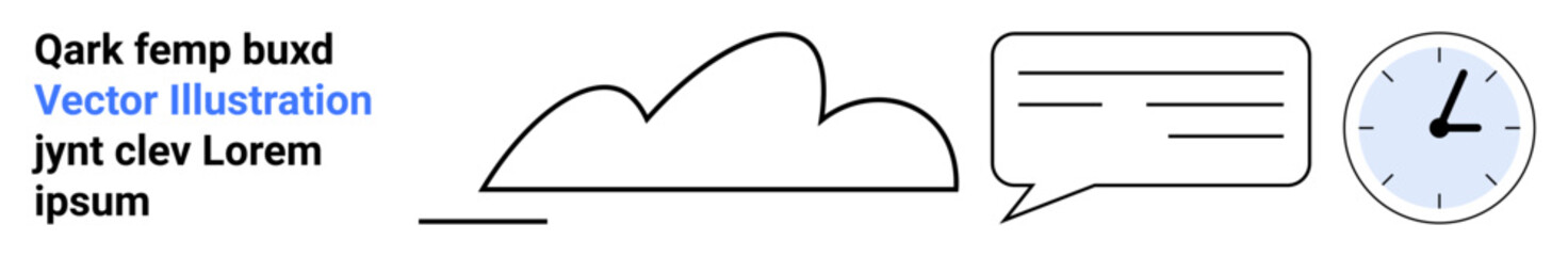 Cloud, speech bubble, and clock symbolizing communication, data storage, time management, and collaboration. Ideal for productivity, scheduling, cloud services technology teamwork efficiency