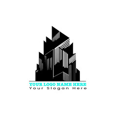 Abstract city skyline vector silhouette with buildings and skyscrapers, representing urban design, business, and finance in a modern architectural style