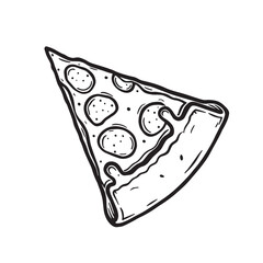 Hand-drawn black and white pizza slice illustration 3