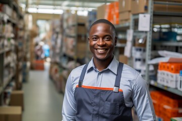 Fototapeta premium Portrait of happy salesman standing at hardware store