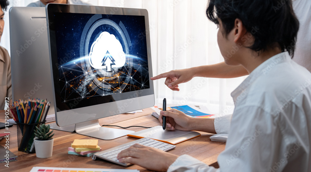 Aufkleber Cloud computing software for brisk remote work and personal data storage