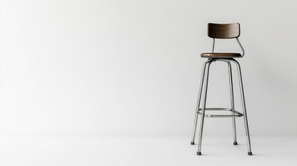 A stylish barstool with a metal frame, standing on a white background with space for branding
