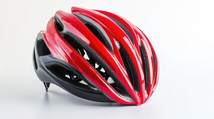 A stylish cycling helmet with a modern design, isolated on a clean white backdrop with room for text