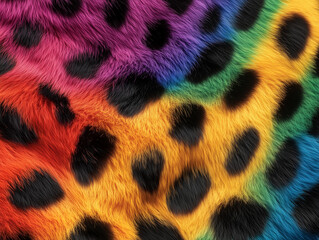 Leopard's fur with vibrant rainbow colors replacing the traditional orange and black pattern. 