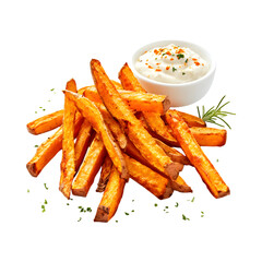 Sweet Potato Fries with Aioli Isolated on Transparent Background